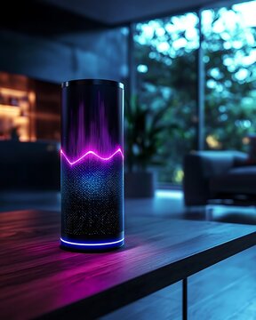 led powered smart assistant speaker with lights high resolution picture