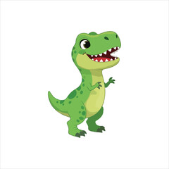 Fototapeta premium Cheerful green baby tyrannosaurus rex dinosaur cartoon character standing and smiling happily.