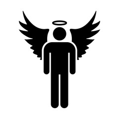Obraz premium Fantasy man angel with huge bird wings. Simple icon