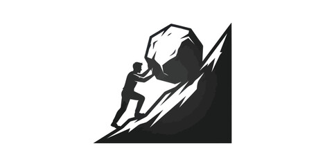 Man Pushing Boulder Uphill Vector Illustration © Mardiyo