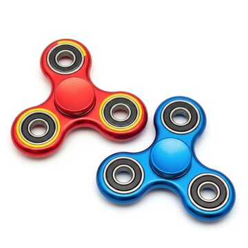 Two colorful fidget spinners displayed on a clean white background for fun