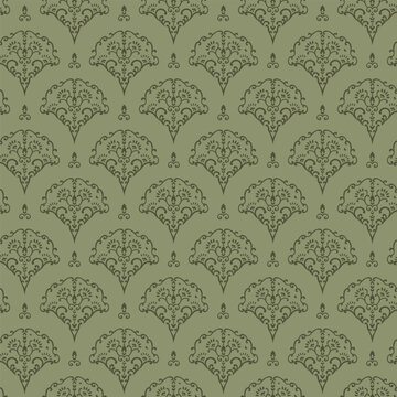 Olive Green Ornate Fan Motif