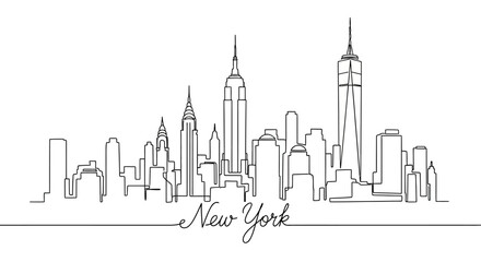 Fototapeta premium Continuous Line New York City Skyline - Art Drawing