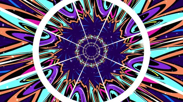 Colorful abstract geometric pattern with circular kaleidoscope design in a graffiti elements