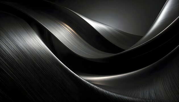 Composici&oacute;n abstracta de ondas negras con textura met&aacute;lica, curvas fluidas y reflejos de luz sobre fondo oscuro