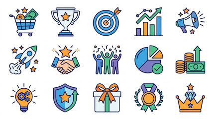 Colorful flat design icons for business and success concepts. © Lili
