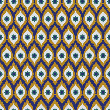 Bold Blue Yellow Ikat Ogee