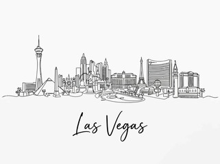 Fototapeta premium Las Vegas Skyline Silhouette Line Art - Iconic Buildings Hand Drawn