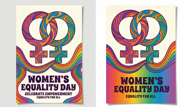 Women's Equality Day posters with rainbow venus symbols.