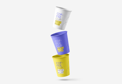 Floating Paper Coffee Cup Mockup Set