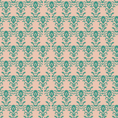 Fototapeta premium Teal Peach Classic Floral Damask