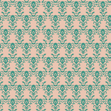 Teal Peach Classic Floral Damask