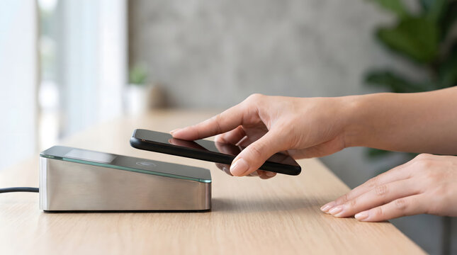 Person making a contactless mobile payment with a smartphone on a card reader.