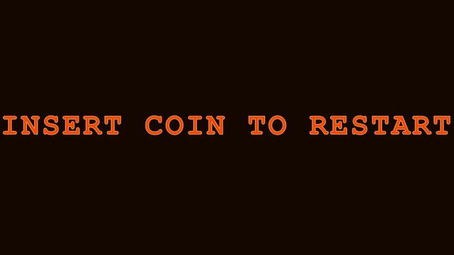 Insert coin to restart retro arcade game screen text animation 4k