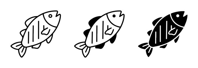 Fototapeta premium Fish Icons Set, Simple Line Art and Silhouette, Seafood and Aquatic Life Graphics