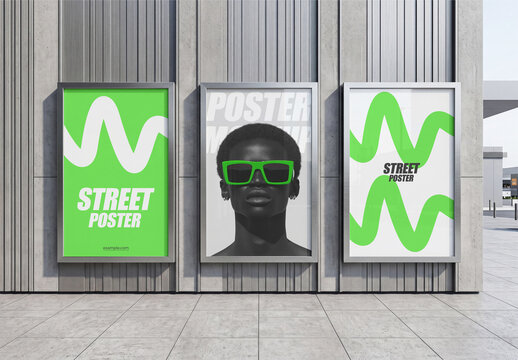 Street Poster Mockup Set on Concrete Wal