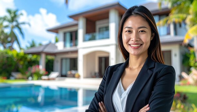 Property agent showing luxury house to wealthy client