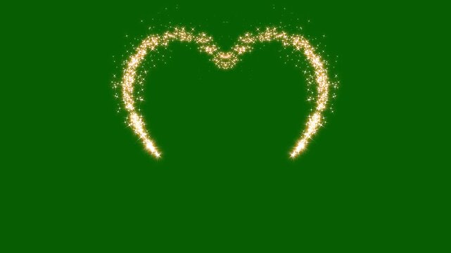 Golden glitter heart shape on green screen, sparkling and shine with little star heart shape, Festive effect with harts for married, honeymoon or wedding party. Valentine&rsquo;s Day motion