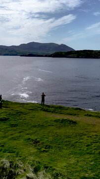 Aerial view of basking sharks at Muckross Head ,Donegal - Ireland
