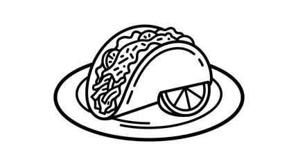 Fototapeta premium Line art illustration of a delicious taco served on a plate.