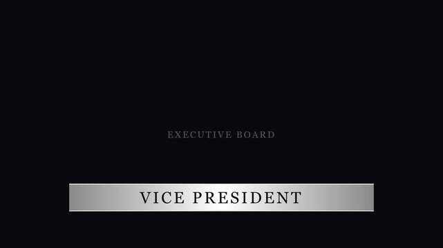 Executive board vice president lower third title for corporate business presentations and meeting introductions animation 4k