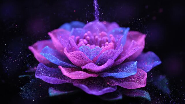 Dreamy purple flower particle special effect screen, purple gradient flowers blooming