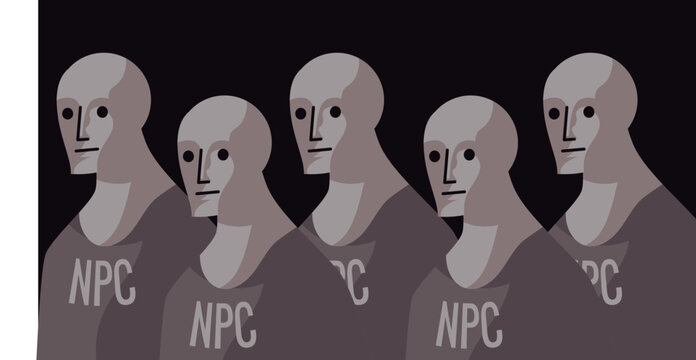 npc crowd walking in line