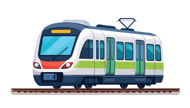 Modern High-Speed Train Front and Railway Tracks, Vector Illustration