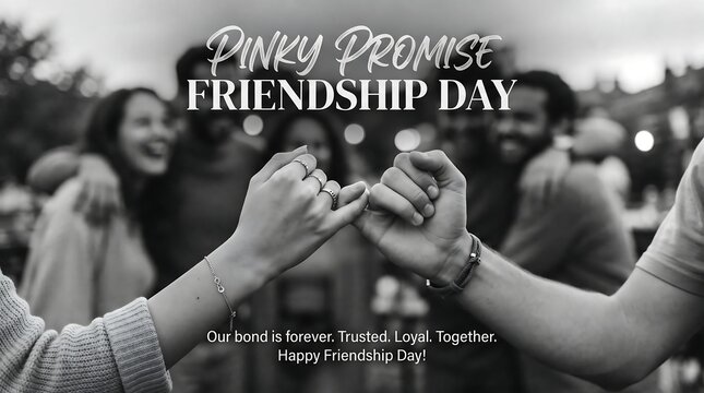 Pinky promise friendship day greeting card with friends in background