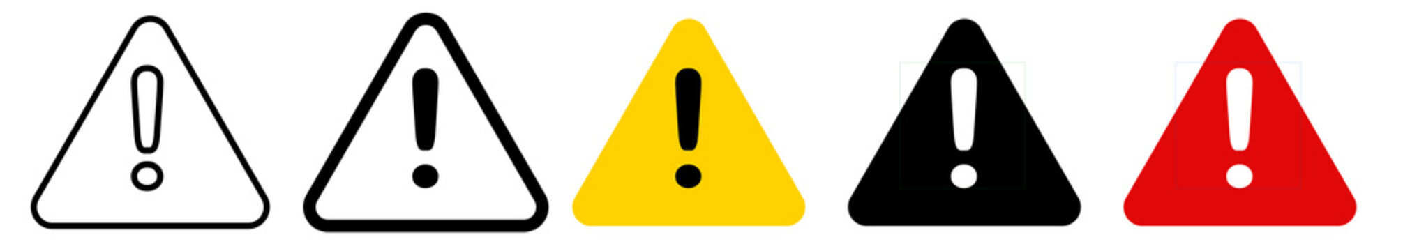 Warning triangle danger icon set, precaution mark in red black yellow colors