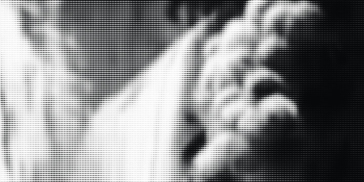 Grunge halftone gradient texture. Black dotted grain grit wallpaper. Pixel noise bitmap pattern background. Fading comic cartoon overlay. Rasterized pixelated anime or manga backdrop. Vector