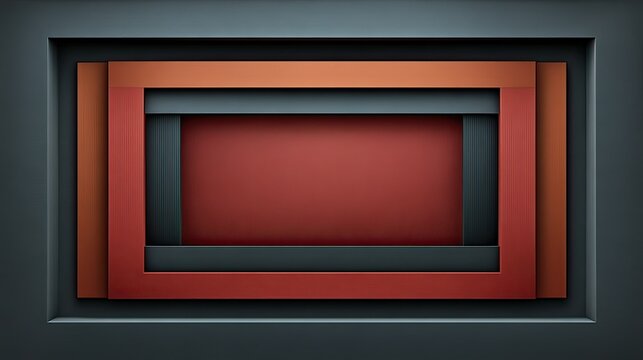 Abstract geometric composition with layered rectangular frames in warm colors on a dark background