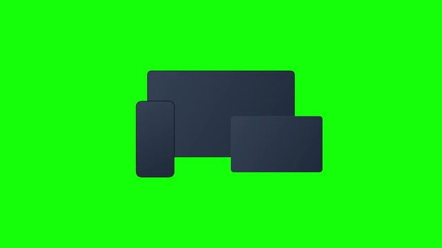 Minimalist digital device mockups on green screen video animation, modern responsive screen layout with smartphone and tablet, sleek electronic hardware display