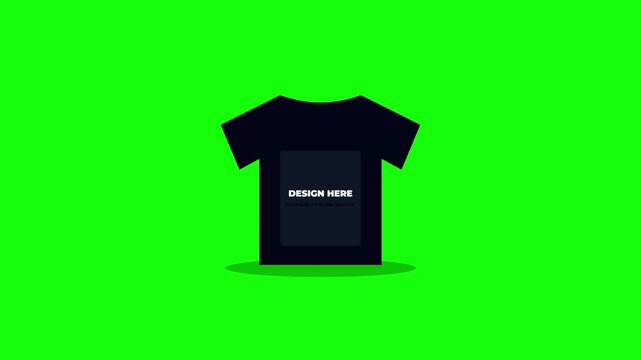 Black t-shirt mockup on green screen background, minimalist apparel design template, flat vector clothing icon for fashion marketing