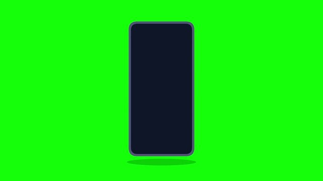 Smartphone green screen mockup with black display, mobile phone floating on chroma key background, digital device template for app presentation