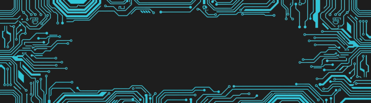 Cyan Circuit Board Frame Background with Electronic Connections