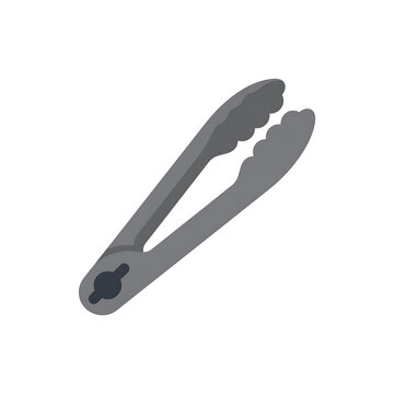 A simple illustration of a pair of grey kitchen tongs with serrated edges, commonly used for cooking and serving food.