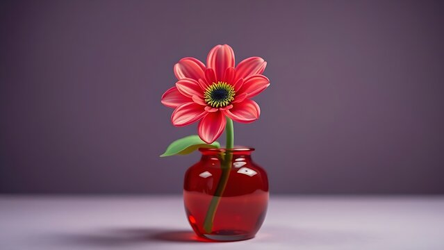 A cheap plastic flower in a garish vase, tacky aesthetic with bright colors.
