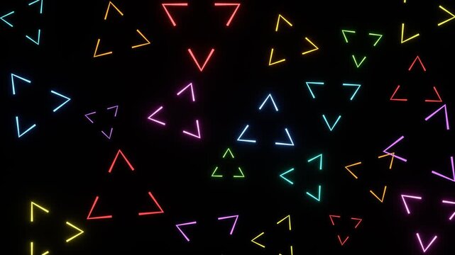 Colorful neon corner bracket triangles rotating seamless loop 4K tech HUD background