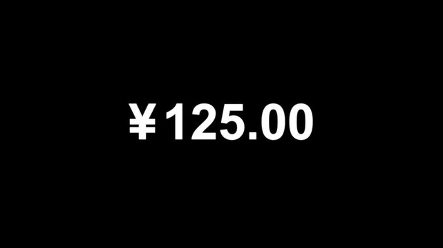 Yen counter numbers animation. Yen count 0 to 200 text icon animation.Numbers of Yen money currency counting text icon. Yen counting numbers animation isolated on black background