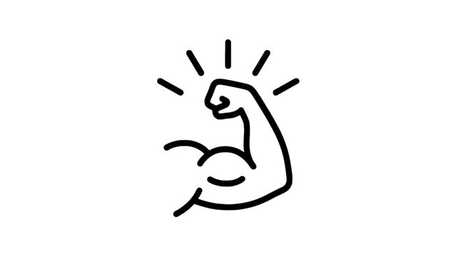 Strong muscle arm bicep flex power energy line icon isolated on white background vector illustration