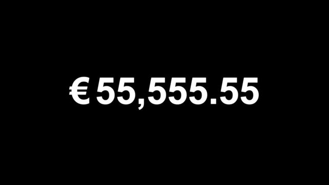 Euro count 0 to 1,00,000 text icon animation.Numbers of euro money currency counting text icon. euro counting numbers animation isolated on black background