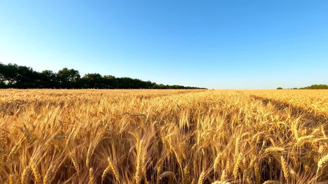 Golden wheat fields natural scenery material, golden wheat fields undulating with the wind