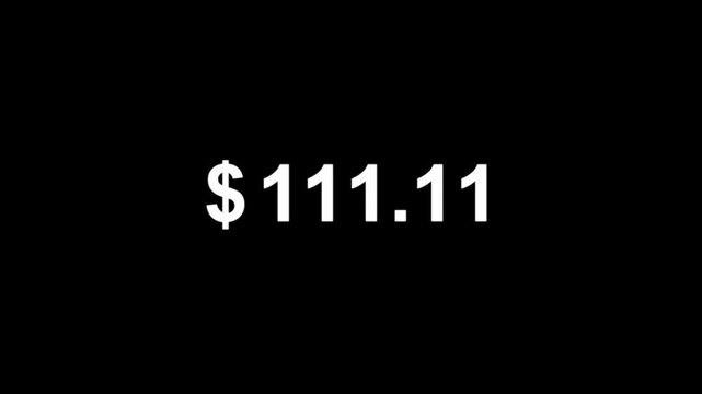 Dollar number counter animation from 0 to 200 in 4k for amount concept and financial or business use animated dollar counting transparent background.