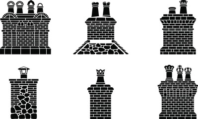 Obraz premium Collection of Diverse Chimney Icons: Vector Illustrations on White Background