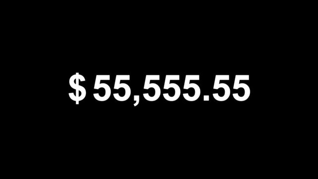 Dollar number counter animation from 0 to 1,00,000 in 4k for amount concept and financial or business use animated dollar counting transparent background.