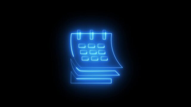 Neon glowing calendar icon animation. neon Animated date calendar 4k concept video.