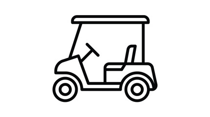 Fototapeta premium Minimalist black outline icon of a golf cart featuring simple geometric shapes and clean lines on a white background design
