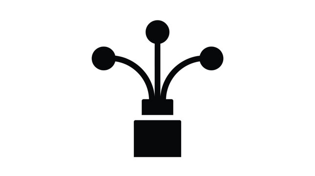 Minimalist black icon featuring a central square base with three distinct curved lines topped by solid circular nodes design