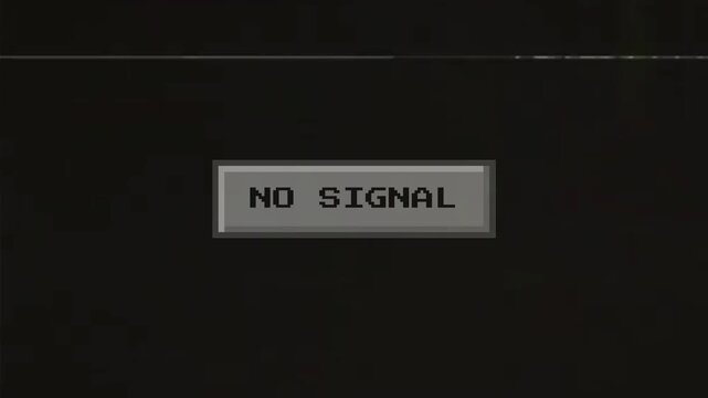 Vintage monitor screen displaying a 'NO SIGNAL' error message, depicting a loss of broadcast and connectivity issues against a grainy, static-filled dark background, symbolizing technical malfunction